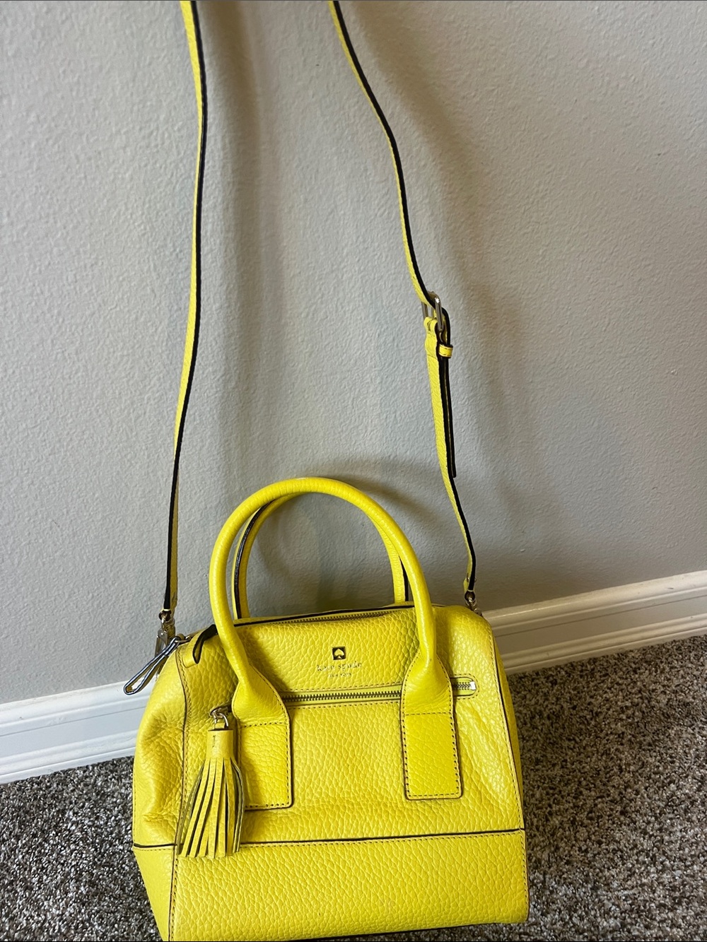 kate spade Bright Yellow Pebbled Leather Satchel with Tassel - Picture 2 of 3